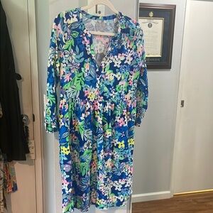 Lilly Pulitzer Blue and Green Sundress with 3/4 Sleeves